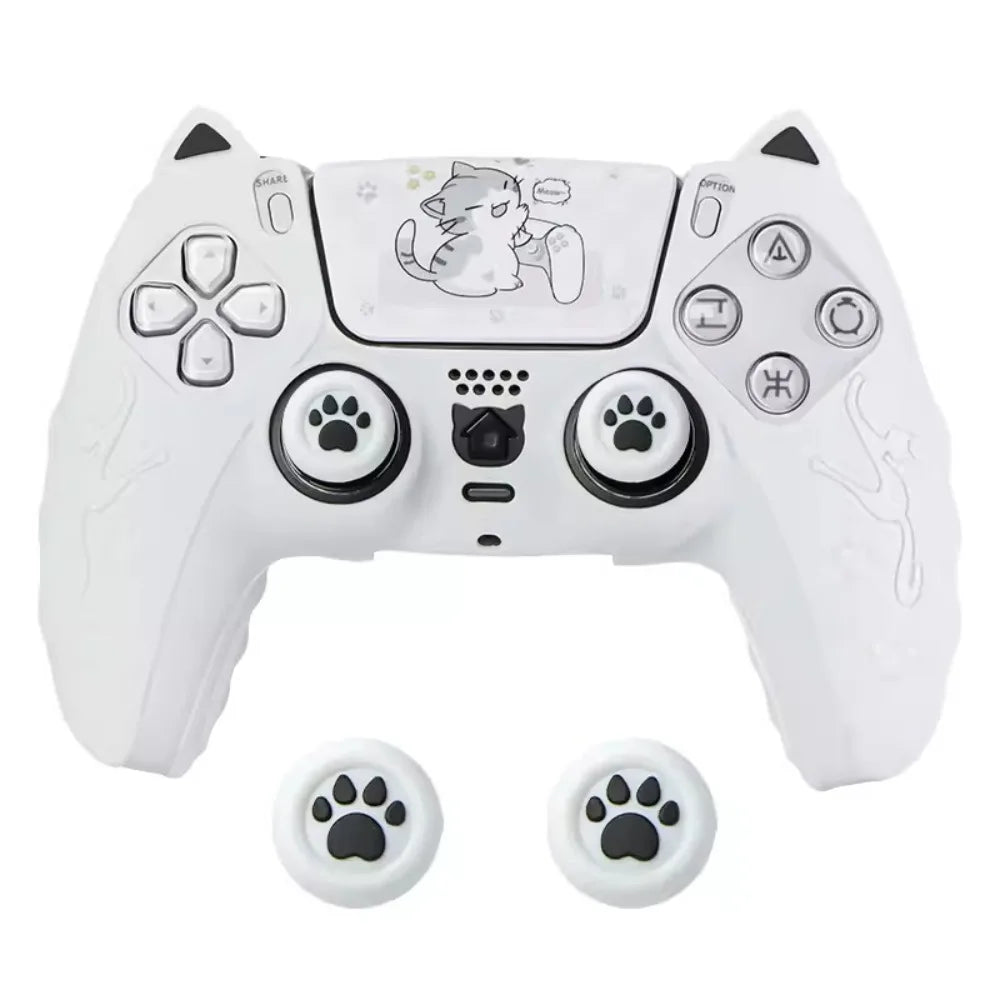 Cute Cat Paw Silicone Controller Cover Set for PS5 with Thumb Grips & Stickers