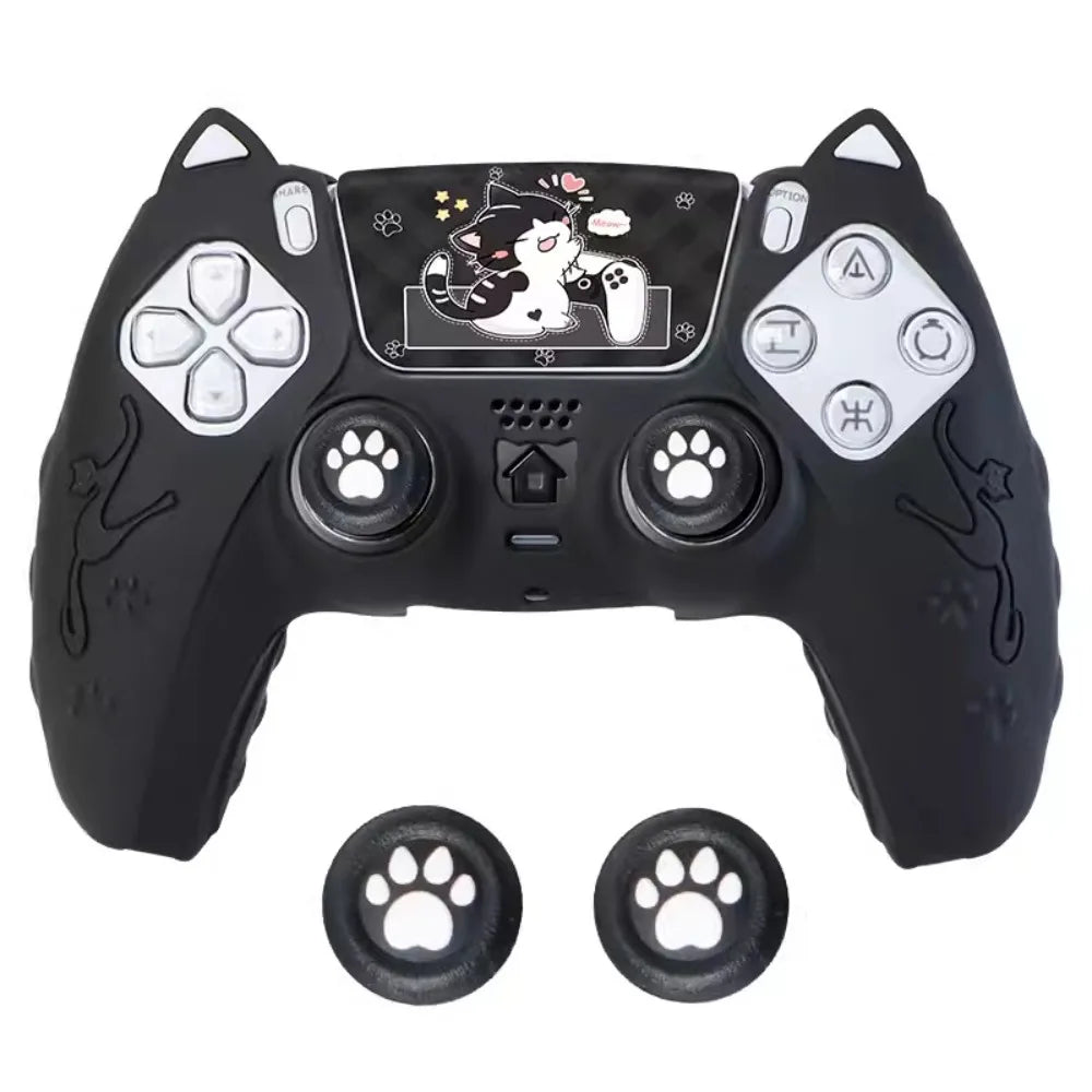 Cute Cat Paw Silicone Controller Cover Set for PS5 with Thumb Grips & Stickers