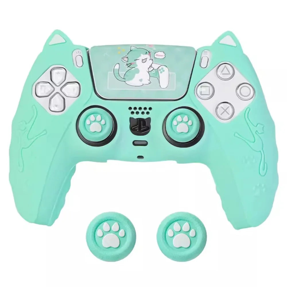 Cute Cat Paw Silicone Controller Cover Set for PS5 with Thumb Grips & Stickers