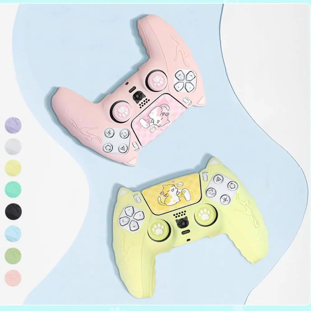Cute Cat Paw Silicone Controller Cover Set for PS5 with Thumb Grips & Stickers