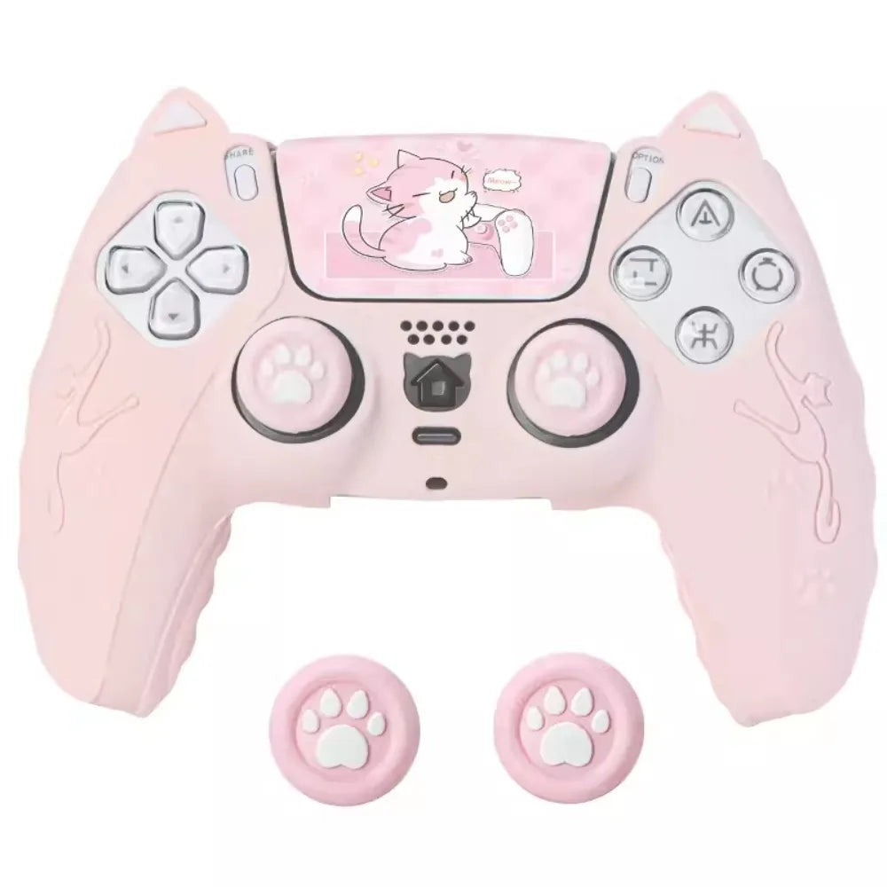 Cute Cat Paw Silicone Controller Cover Set for PS5 with Thumb Grips & Stickers