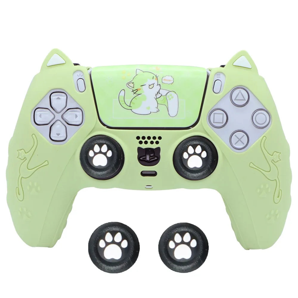 Cute Cat Paw Silicone Controller Cover Set for PS5 with Thumb Grips & Stickers