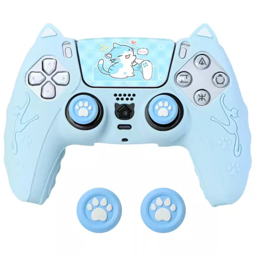 Cute Cat Paw Silicone Controller Cover Set for PS5 with Thumb Grips & Stickers
