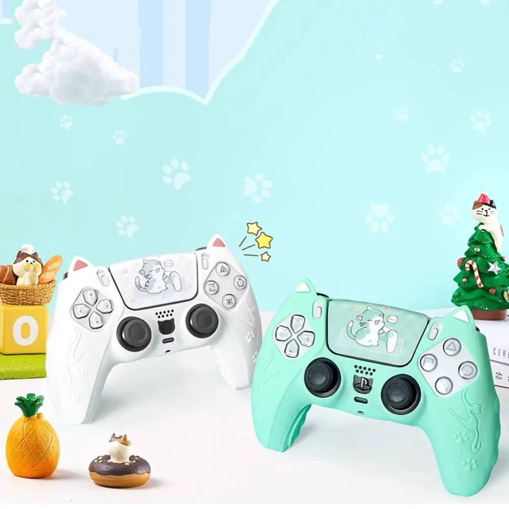 Cute Cat Paw Silicone Controller Cover Set for PS5 with Thumb Grips & Stickers