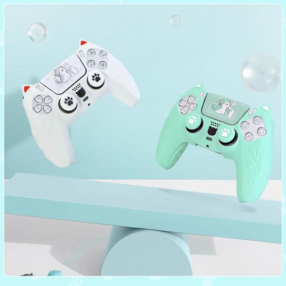 Cute Cat Paw Silicone Controller Cover Set for PS5 with Thumb Grips & Stickers