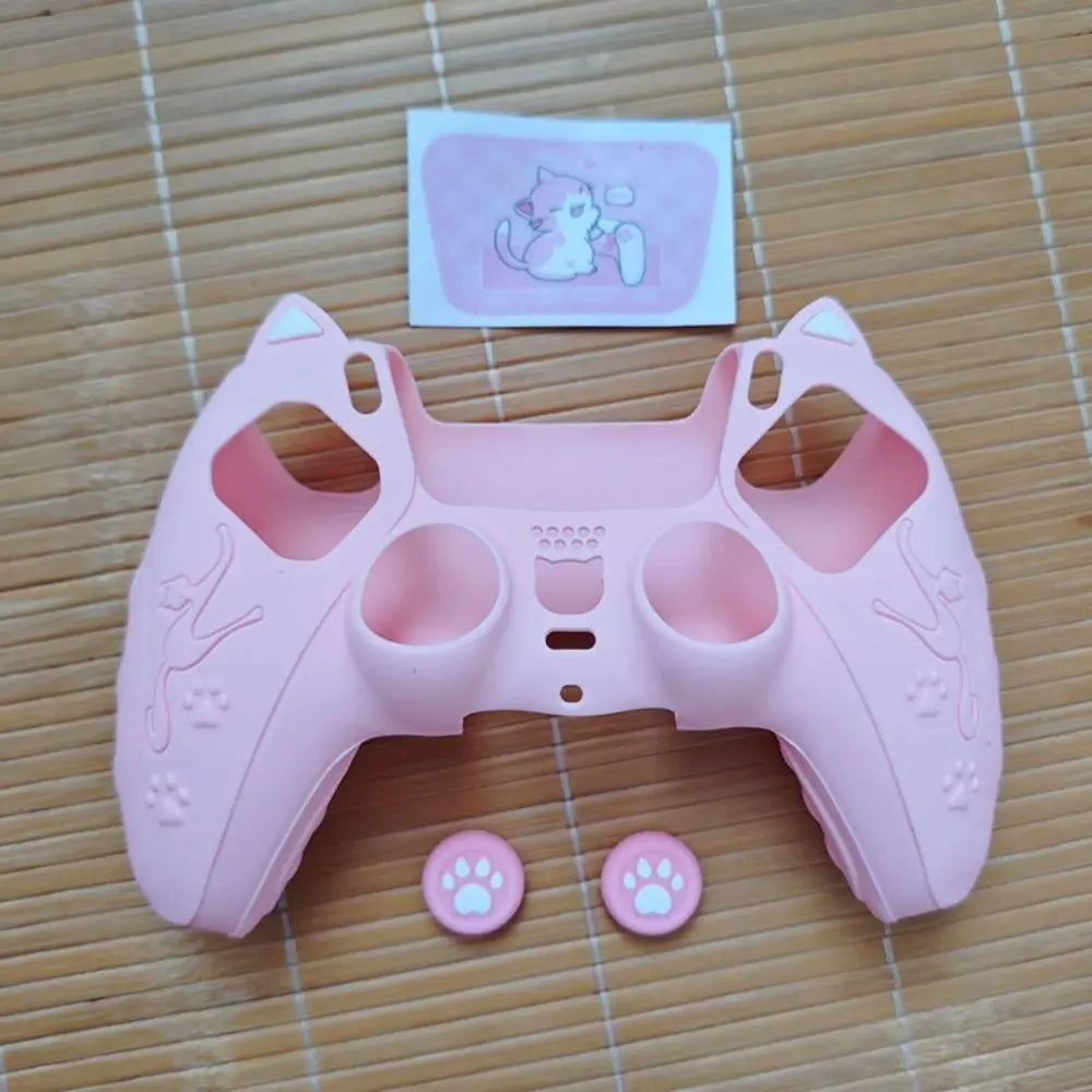 Cute Cat Paw Silicone Controller Cover Set for PS5 with Thumb Grips & Stickers