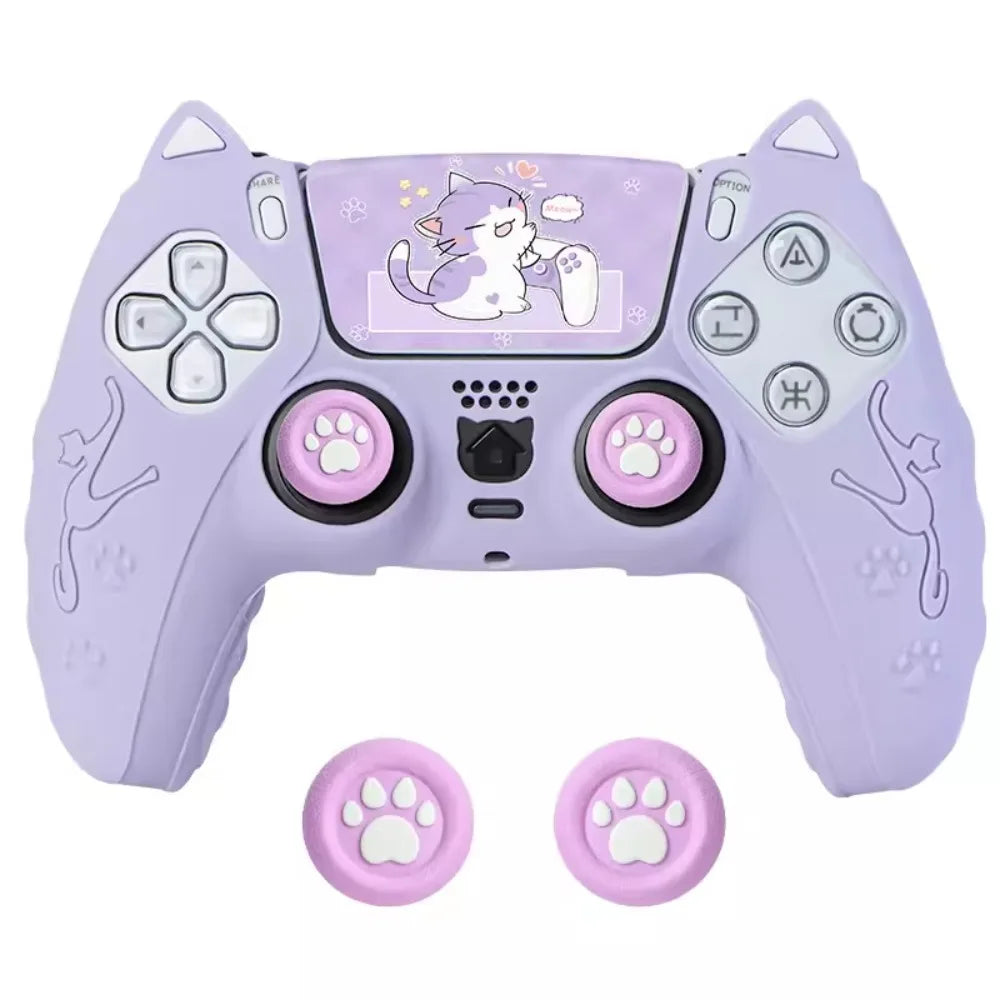 Cute Cat Paw Silicone Controller Cover Set for PS5 with Thumb Grips & Stickers