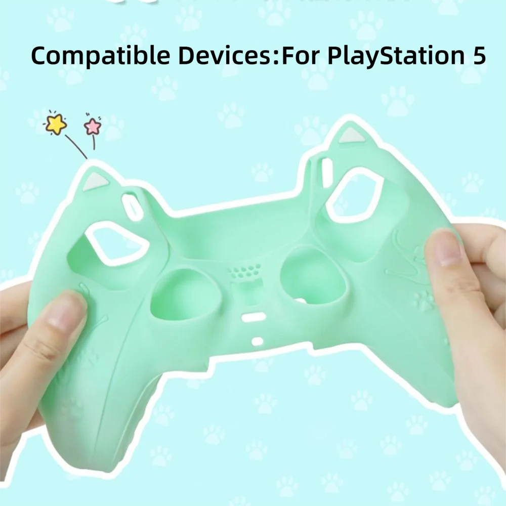 Cute Cat Paw Silicone Controller Cover Set for PS5 with Thumb Grips & Stickers