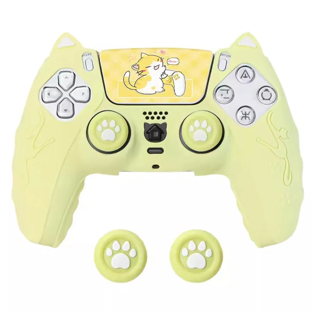 Cute Cat Paw Silicone Controller Cover Set for PS5 with Thumb Grips & Stickers